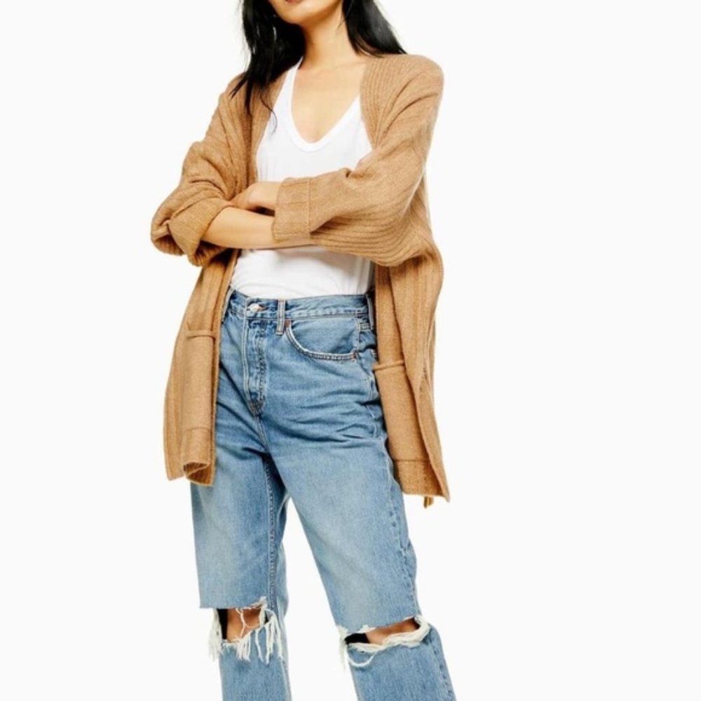 TOPSHOP Long Knit Ribbed Cardigan with Side Slits